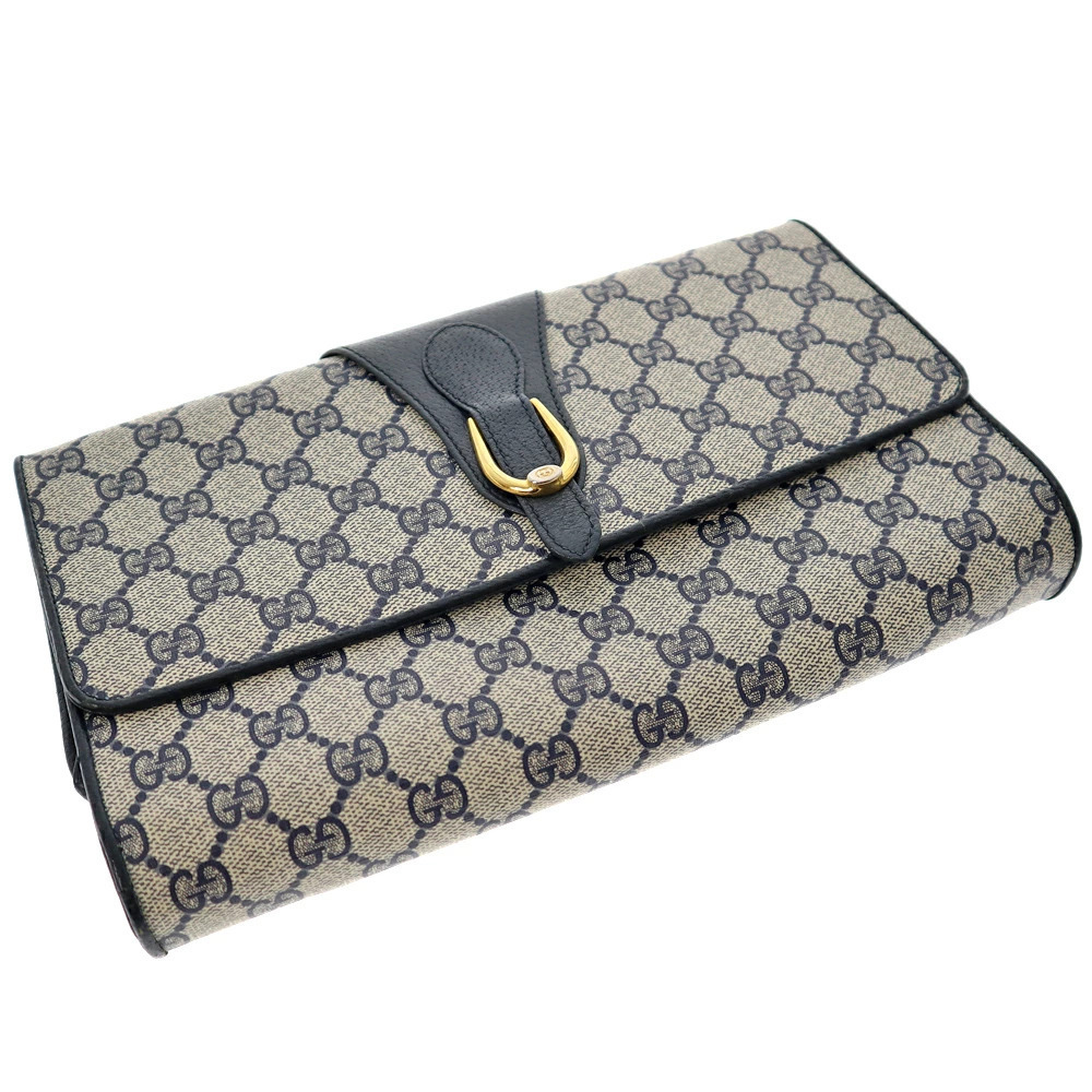 GUCCI Shoulder Bag Strap GG Guccissima Navy Blue Beige Leather